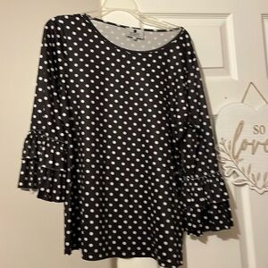 Dainty Jewell’s black and white polka dot ruffle sleeve top!!